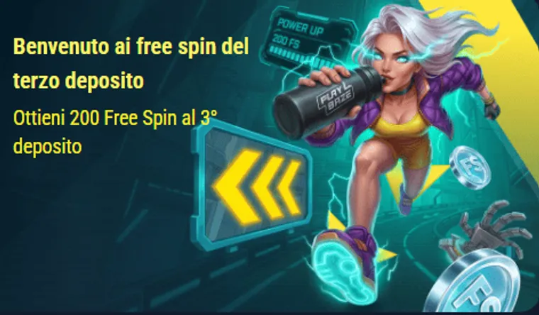 Benvenuto free spin terzo deposito 200 free spin