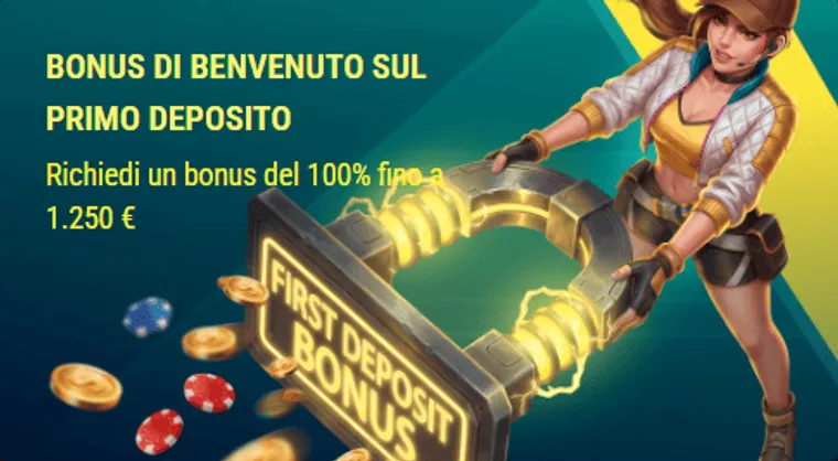Bonus di benvenuto sul primo deposito 100 fino a 1250 euro